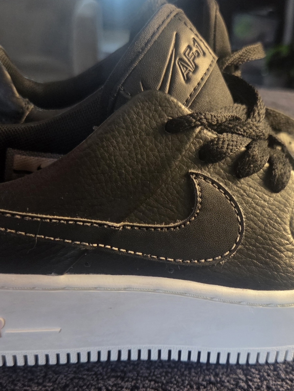 Nike Kids Black Leather Low-Top Sneakers with White Platform Sole - Picture 8 of 10